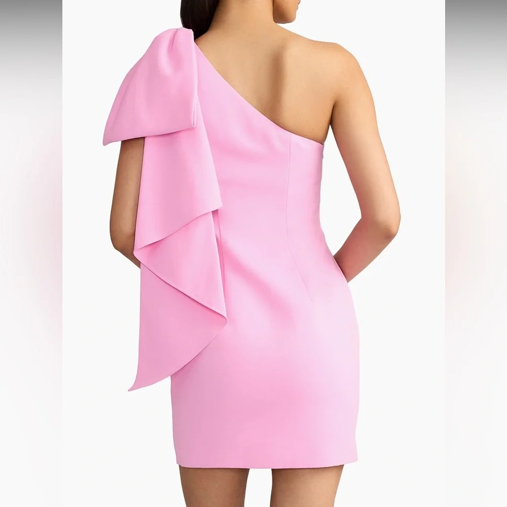 Wicked x Zac Posen Bow One-Shoulder Minidress in Blossom Pink Size 12 - Picture 3 of 14